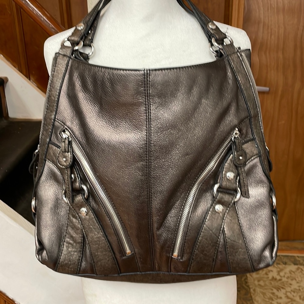 Etienne Aigner Large Metallic Brown Leather Shoulder Bag